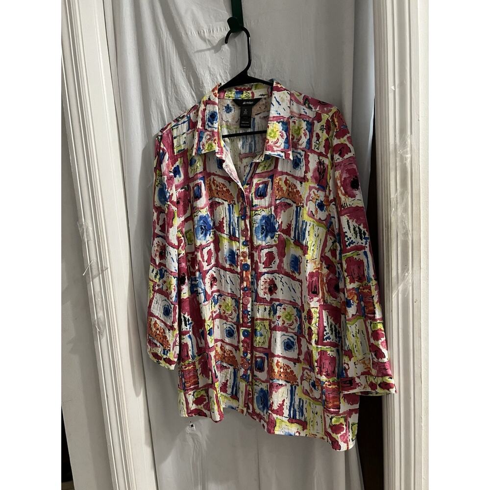 Ali Miles Pink Multicolor Button Front Tunic Sz Xl